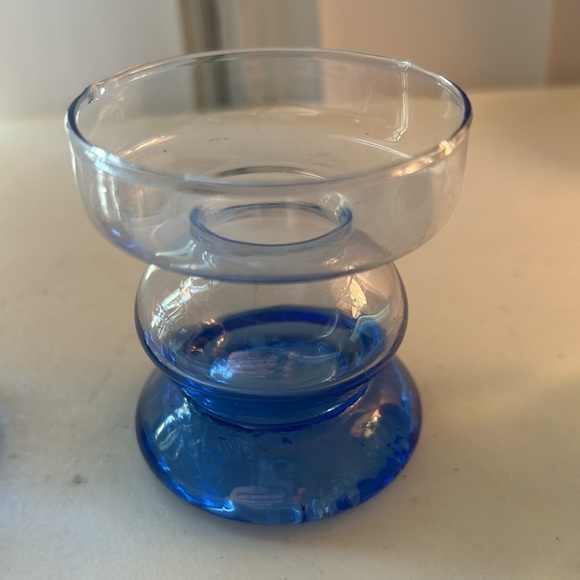 Blue clear two tone shapely glass candlesticks - Picture 2 of 4